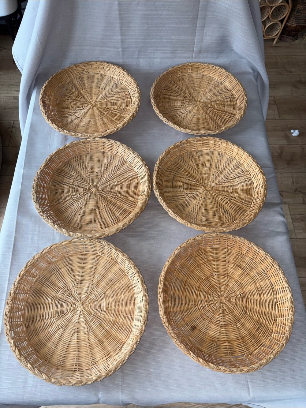 Natural Wicker Round Serving Baskets - Set of 6